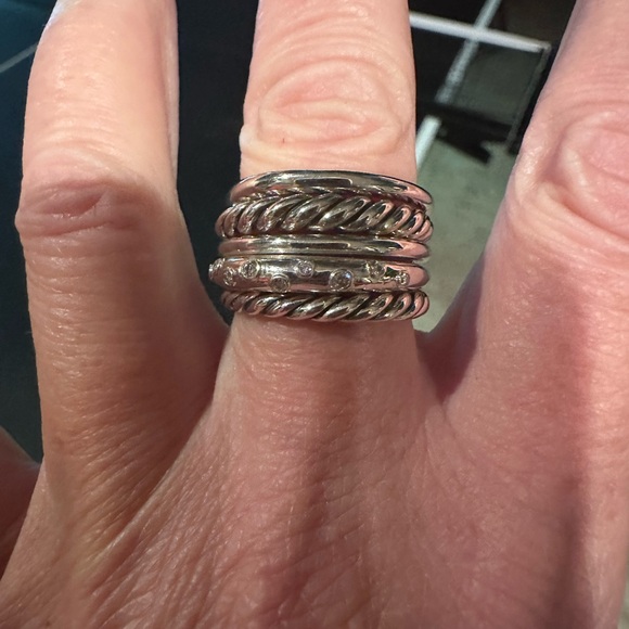 David Yurman Stax Pure Form Five Row Ring sterling silver with Diamonds- size 8 - Picture 3 of 6